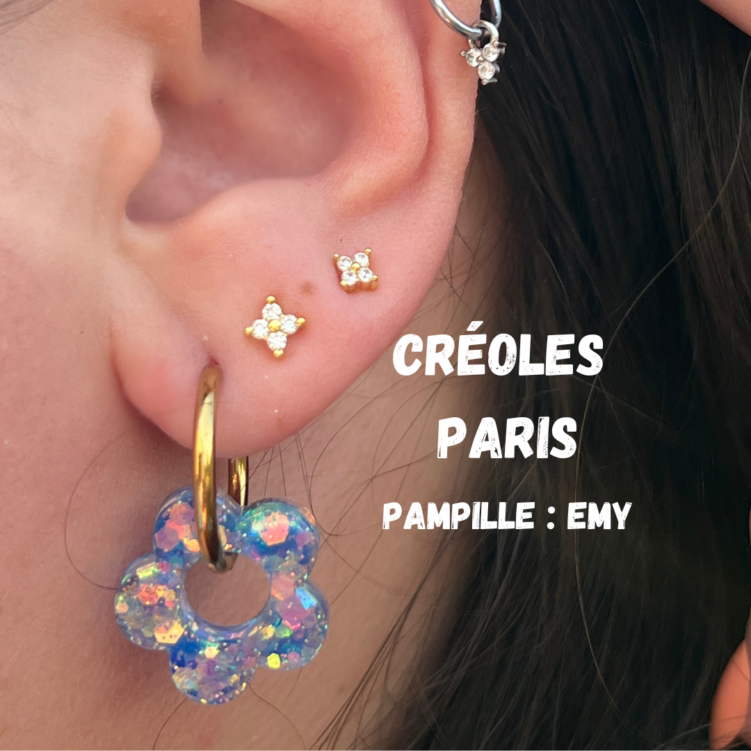 Emy, pampilles interchangeable fleurs collection pierres