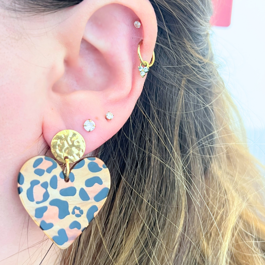 Boucles d'oreilles coeur léopard marron