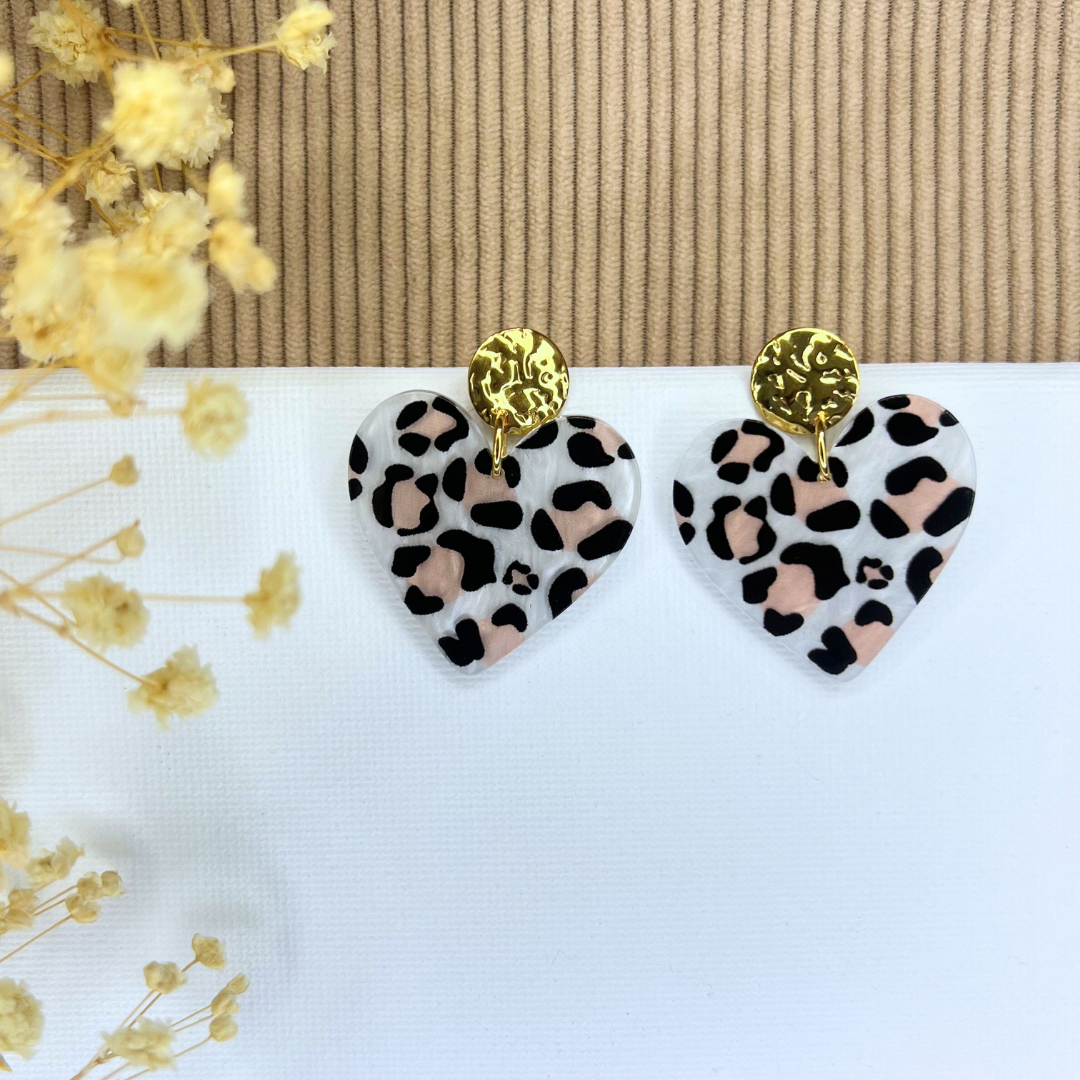 Boucles d'oreilles coeur léopard blanc