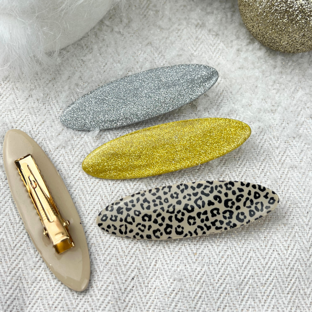 Barrette léopard ou paillettes pour les cheveux, Pince pour Femme et Enfant