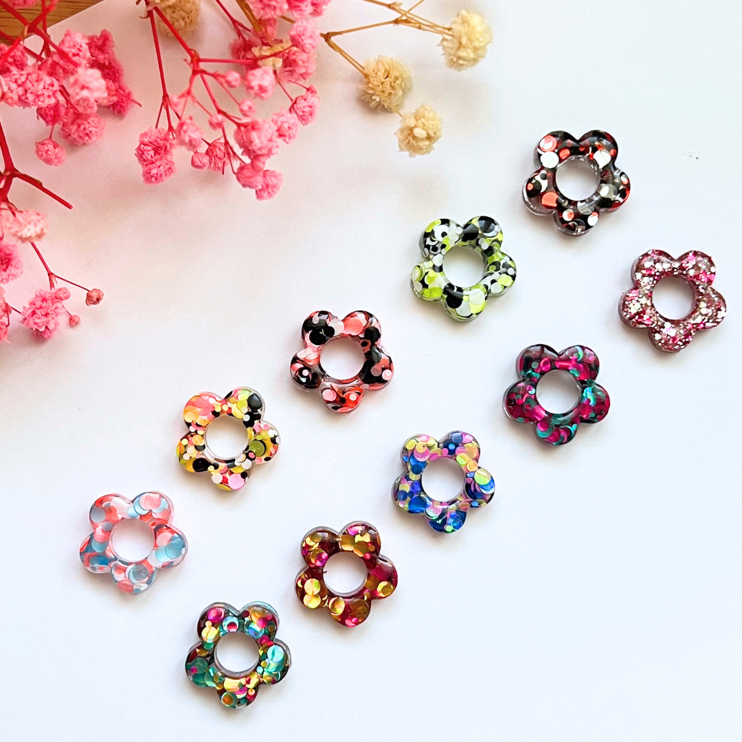 Créoles Paris + Emy, pampilles interchangeable fleurs collection paillettes