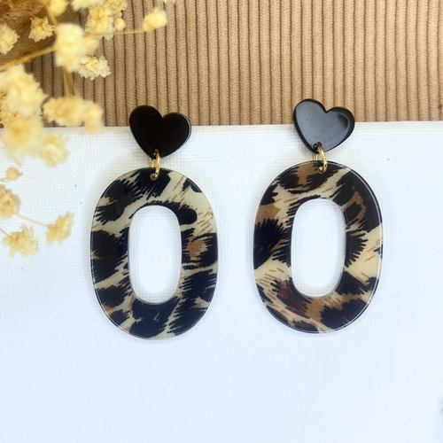 Boucles d'oreilles ovale léopard