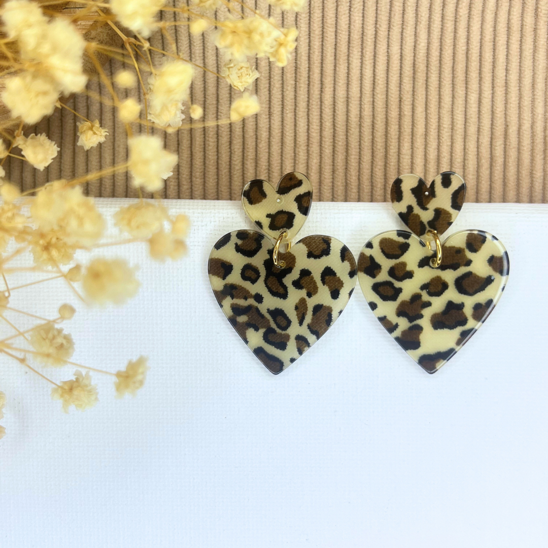 Boucles d'oreilles coeurs léopard
