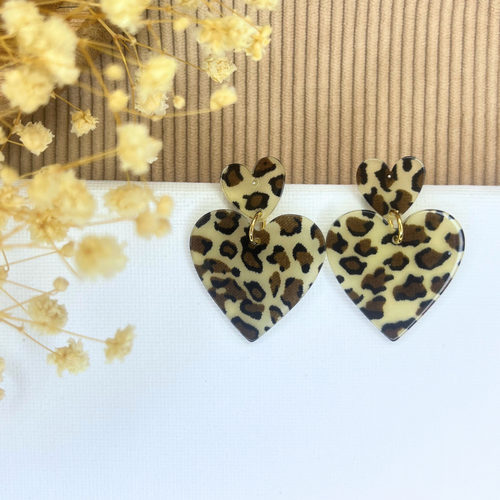 Boucles d'oreilles coeurs léopard