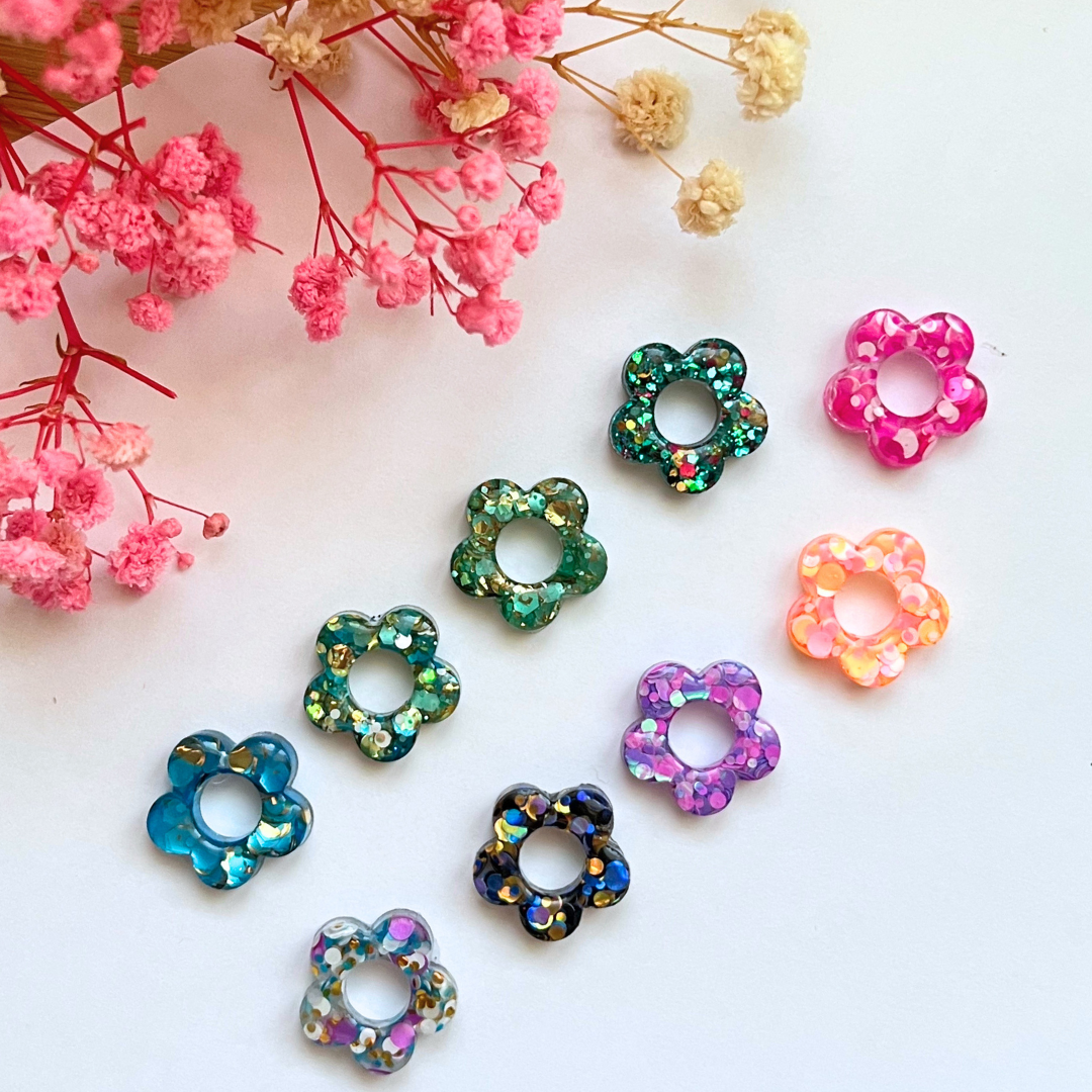 Créoles Paris + Emy, pampilles interchangeable fleurs collection paillettes