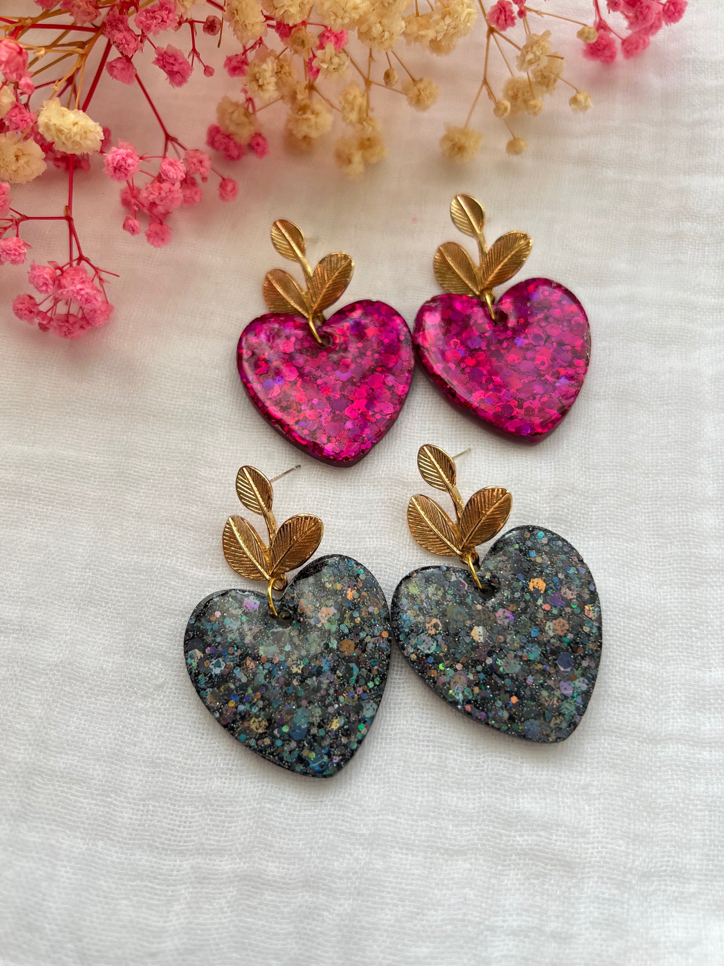 Boucles d'oreilles coeur à paillettes holographique