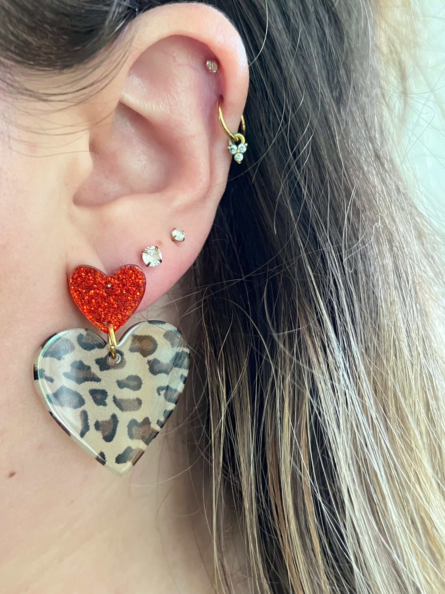 Boucles d'oreilles coeur léopard et rouge