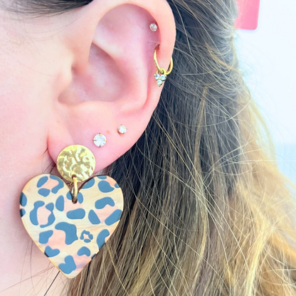 Boucles d'oreilles coeur léopard marron